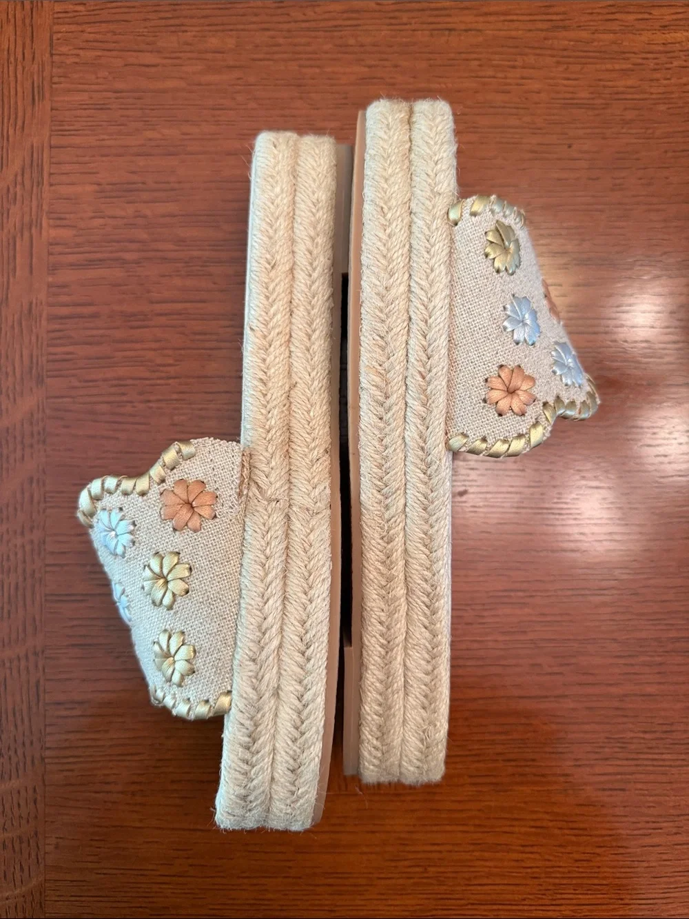 Jack Rogers Palmer Embroidered Floral Espadrille Platform Slides Sandal Size 6